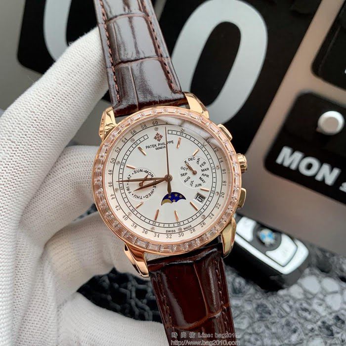 百達翡麗PATEK PHILPPE 2019新款 進口9100多功能機芯 超強防水 小牛皮錶帶 高端男士腕表  wssb3520